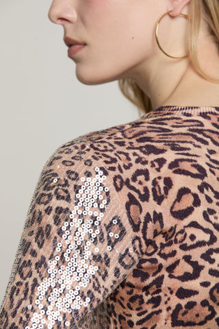 Cardigan LENOI manica lunga girocollo fant.animalier più paillettes