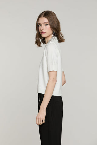 Maglia CUMMING mezza manica colletto con applicazioni strass