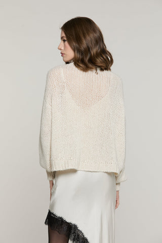 Maglia LIEGI manica lunga palloncino asimmetrica con lurex più micro-paillettes