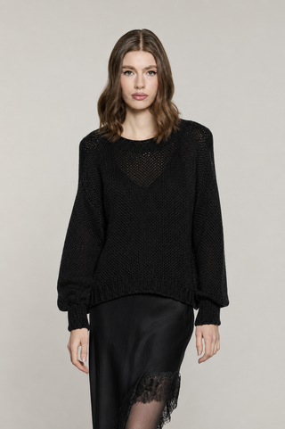 Maglia LIEGI manica lunga palloncino asimmetrica con lurex più micro-paillettes