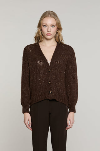 Cardigan BRUGES manica lunga scollo v con bottoni con lurex più micro-paillettes