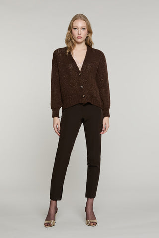 Cardigan BRUGES manica lunga scollo v con bottoni con lurex più micro-paillettes