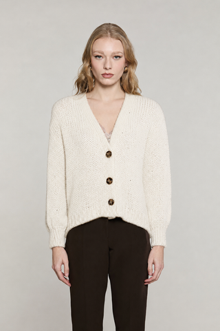 Cardigan BRUGES manica lunga scollo v con bottoni con lurex più micro-paillettes