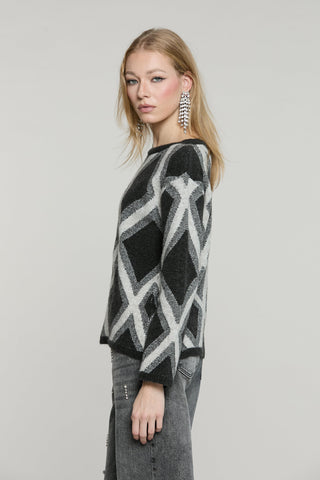 Maglia GRONINGA manica lunga girocollo con jacquard rombi