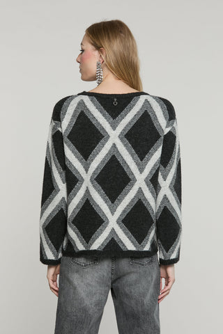 Maglia GRONINGA manica lunga girocollo con jacquard rombi