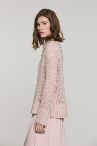 Maglia LORISA manica lunga collo asimmetrico più spacchi con lurex più micro-paillettes