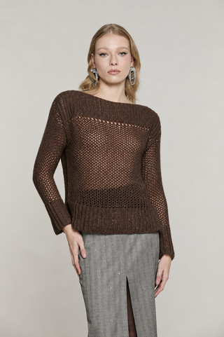 Maglia HOORN manica lunga scollo barca più spacchi con lurex più micro-paillettes