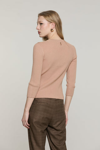 Cardigan SUNNY manica 3/4 girocollo con bottoni crystal più inserti pizzo costina