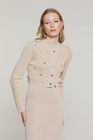 Cardigan VERITY corto manica lunga con paillettes più castoni lurex