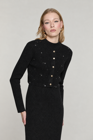 Cardigan VERITY corto manica lunga con paillettes più castoni lurex