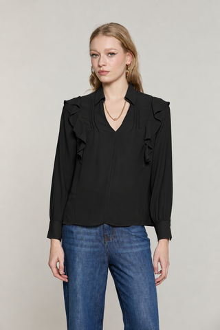 Blusa PARIETTI manica lunga con rouches più pieghe scollo v con collana logo