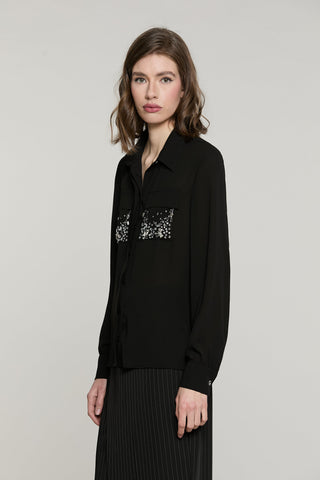 Camicia LIZZIE manica lunga con tasche più patte più strass