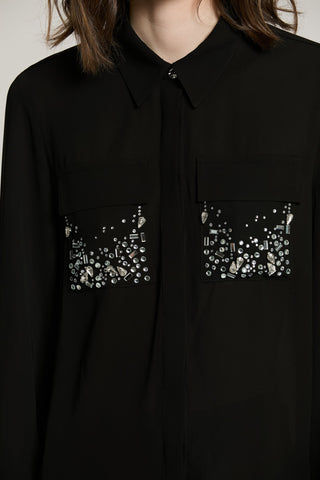 Camicia LIZZIE manica lunga con tasche più patte più strass