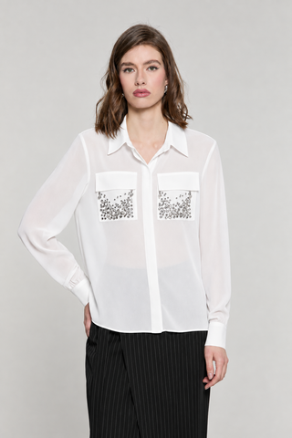 Camicia LIZZIE manica lunga con tasche più patte più strass