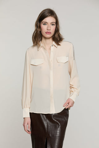 Camicia SERIOUS manica lunga con tasche più patte raso più applicazioni strass