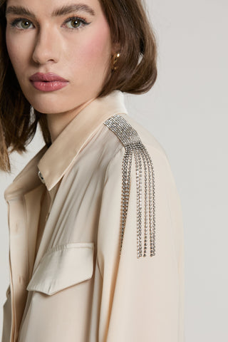 Camicia SERIOUS manica lunga con tasche più patte raso più applicazioni strass