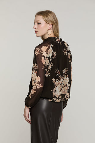 Blusa RATIH manica lunga con elastico colletto più fusciacca fantasia fiori
