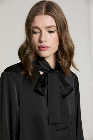 Blusa ABITTAN manica lunga palloncino con arriccio più fusciacca full strass