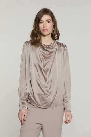 Blusa FRANZ manica lunga scollo morbido più pieghe