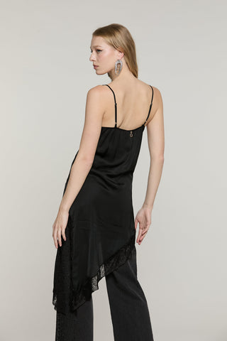 Top SPACK lungo con spalline più inserti pizzo asimmetrico