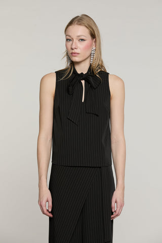 Blusa MOUSSA senza maniche con fiocco gessato