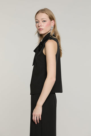 Blusa MOUSSA senza maniche con fiocco gessato