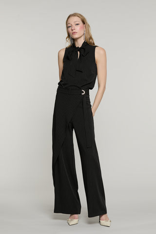 Blusa MOUSSA senza maniche con fiocco gessato