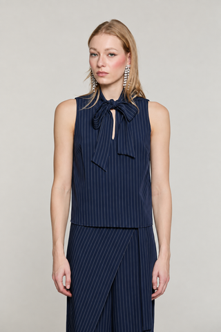 Blusa MOUSSA senza maniche con fiocco gessato