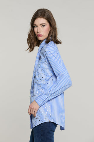 Camicia AMARILLA manica lunga con cravatta più paillettes righe