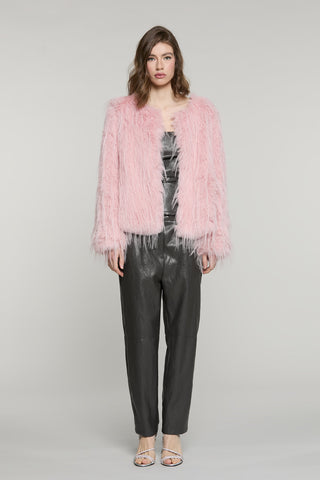 Pelliccia VEGAS eco manica lunga collo chanel con ganci