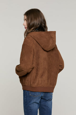 Montone GOMEZ manica lunga con cappuccio più zip più tasche più bordi costa ecocamoscio