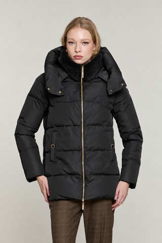 Piumino TERAMIS manica lunga con cappuccio più bordo ecopelliccia staccabile più zip più tasche