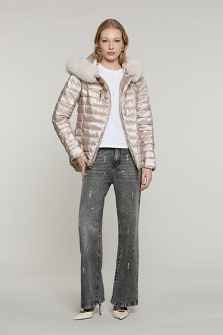 Piumino PYLEM_A manica lunga con ts più zip trasversale più cappuccio più bordo ecopelliccia staccabile