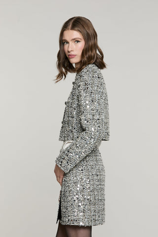 Giacca CORVIS corta manica lunga collo chanel più ganci lurex più paillettes
