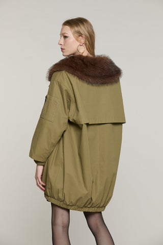 Parka MOYA lungo manica lunga con interno ecopellliccia collo ampio con zip più tasche