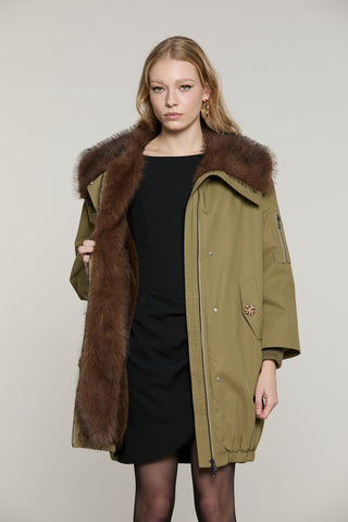 Parka MOYA lungo manica lunga con interno ecopellliccia collo ampio con zip più tasche