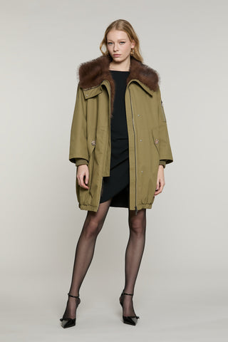 Parka MOYA lungo manica lunga con interno ecopellliccia collo ampio con zip più tasche
