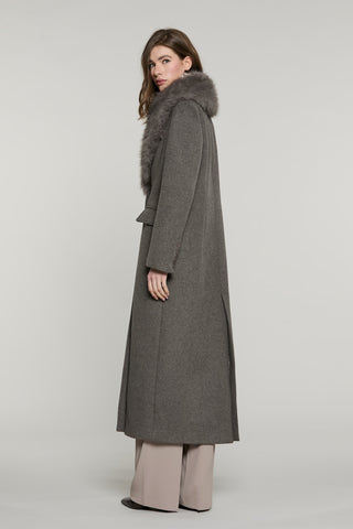 Cappotto SAVING lungo manica lunga con patte più tasche con collo ecopelliccia staccabile