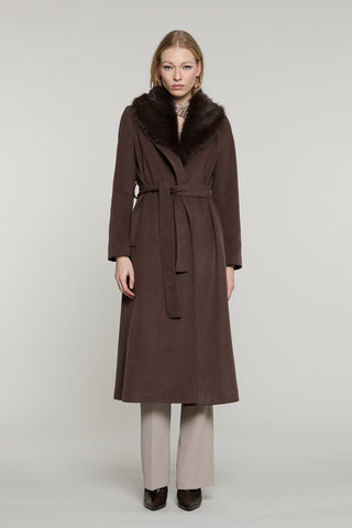 Cappotto ANNAPUR_BIS lungo manica lunga con collo pelliccia staccabile più cintura più tasche