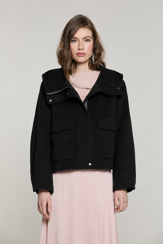 Cappotto LOVELYSA corto manica lunga con tasche toppa più cappuccio più zip più snap