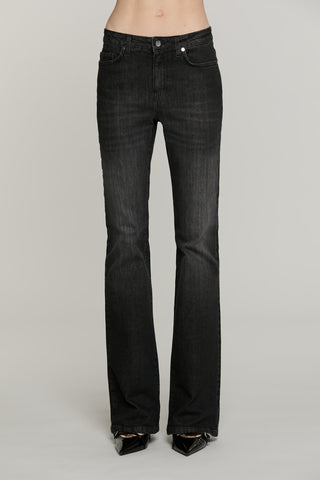 Pantalone SCHIFFER_BLACK v.media 5 ts flaire fit con logo strass tasche denim
