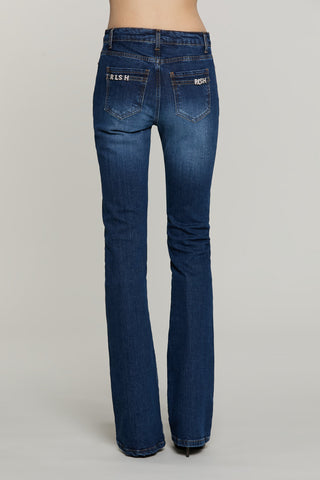 Pantalone SCHIFFER_BLUE v.media 5 ts flaire fit con logo strass tasche denim