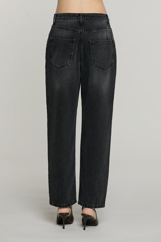 Panta CARLA_BLACK v.media baggy fit con castoni più pietre più perline denim black