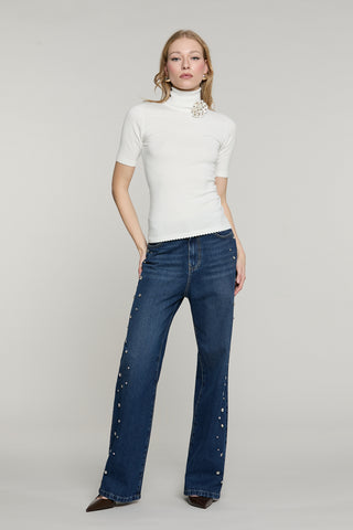 Panta GISELLE_BLUE v.media 5 ts loose fit con castoni più pietre denim blue