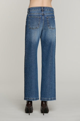 Panta ELLELONG_BLUE vita media straight fit 5 ts con strass denim blue