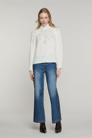 Panta ELLELONG_BLUE vita media straight fit 5 ts con strass denim blue