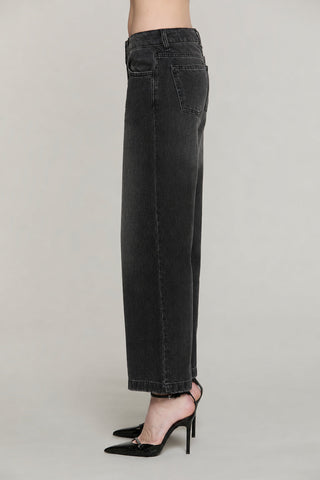 Panta ELLELONG_BLACK_SNZ vita media straight fit 5 ts denim black