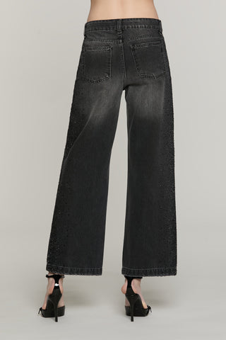 Panta ELLELONG_BLACK_SNZ vita media straight fit 5 ts denim black