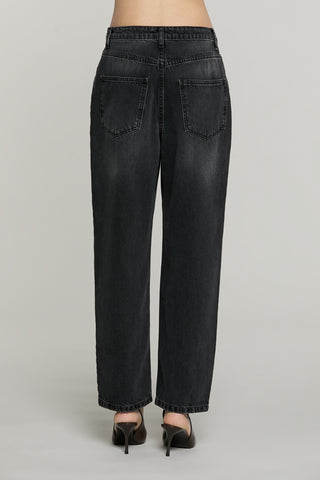 Panta CARLA_BLACK_SNZ vita media baggy fit denim b