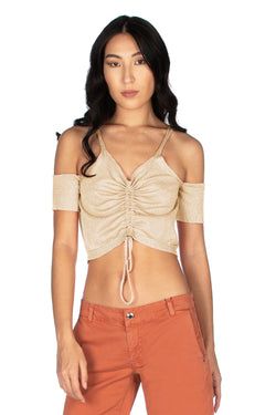 Maglia ASTONETTI crop-top mezza manica con aperture spalle più coulisse lurex